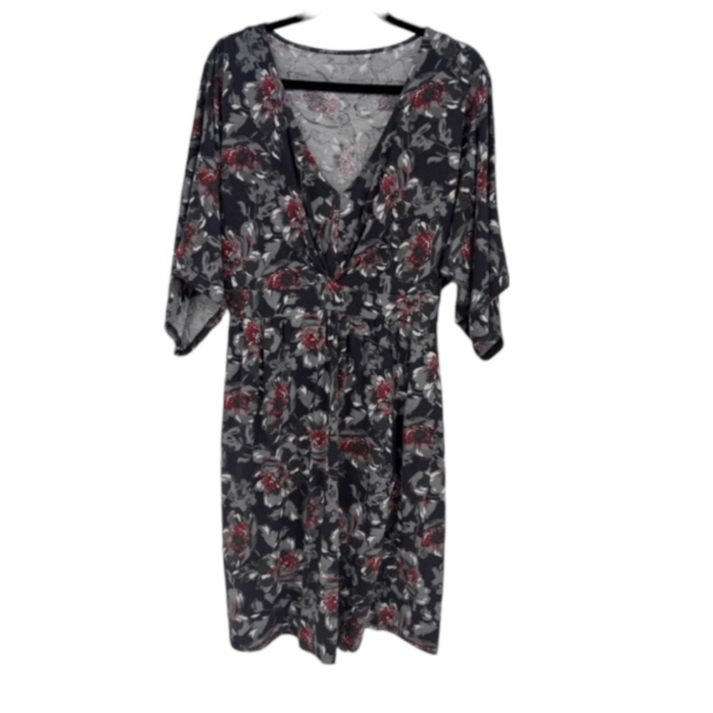 Garnet Hill‎ Gray Floral Print Cotton Kimono Sleeve Dress Size M